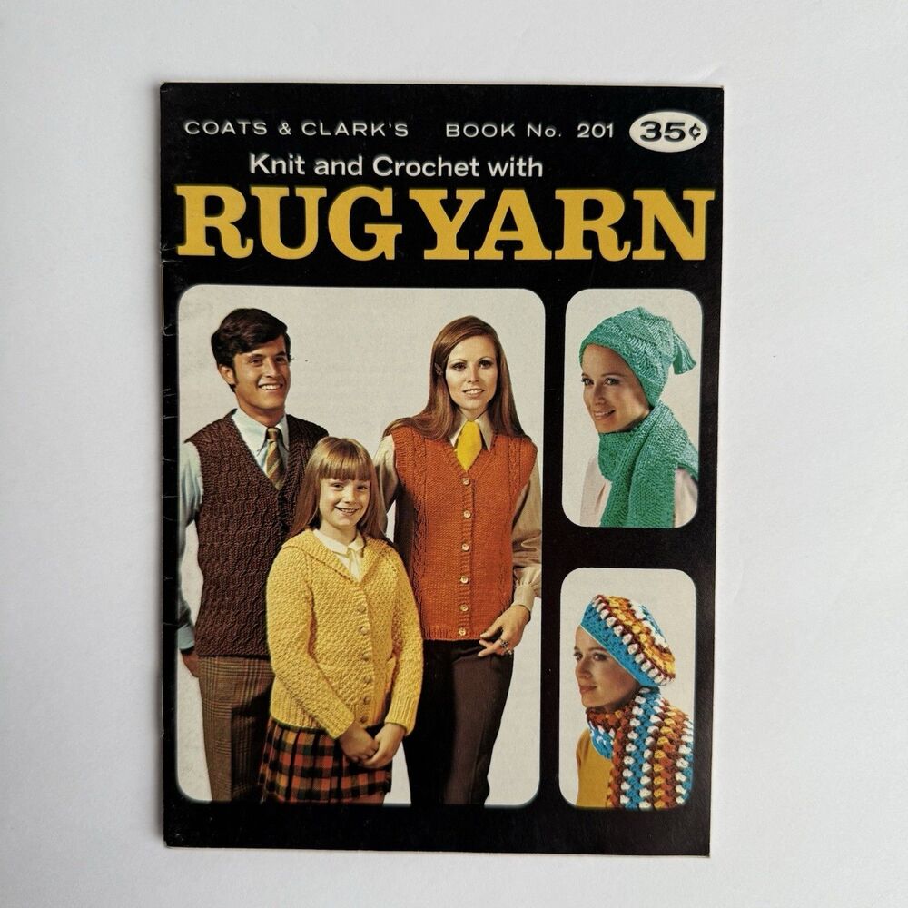 Vtg 70s Coats & Clark's Rug Yarn Book 201 Knit & Crochet Patterns Rug Hanger